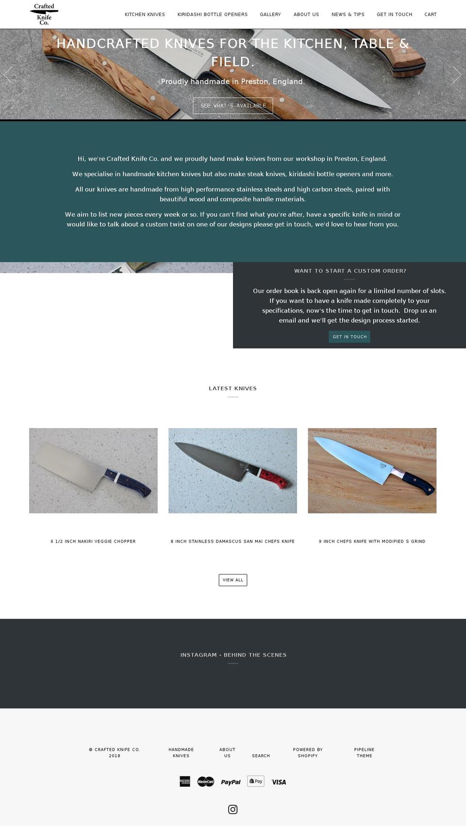 craftedknifeco.uk shopify website screenshot