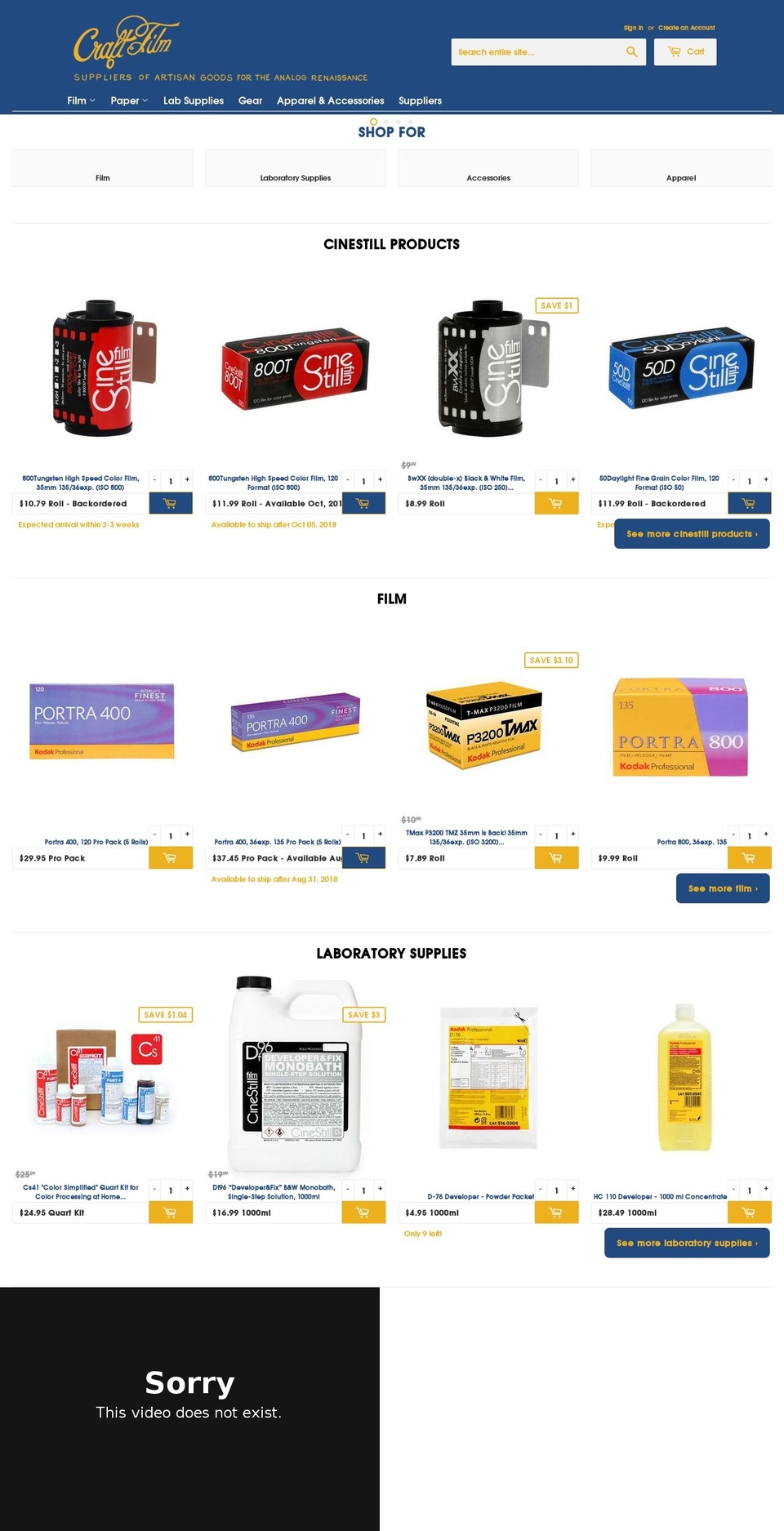 craftfilm.com shopify website screenshot