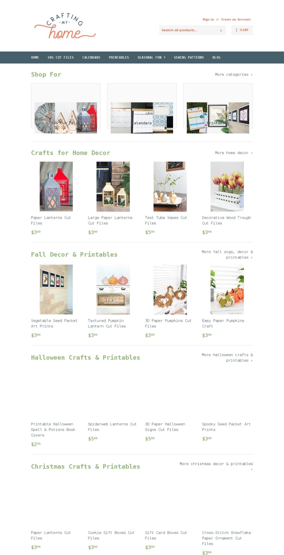 craftingmyhomeshop.com shopify website screenshot