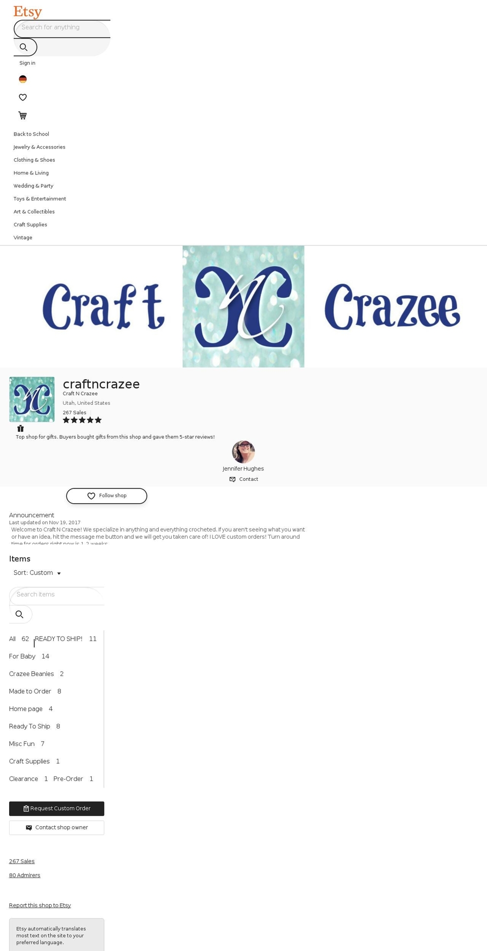 craftncrazee.com shopify website screenshot