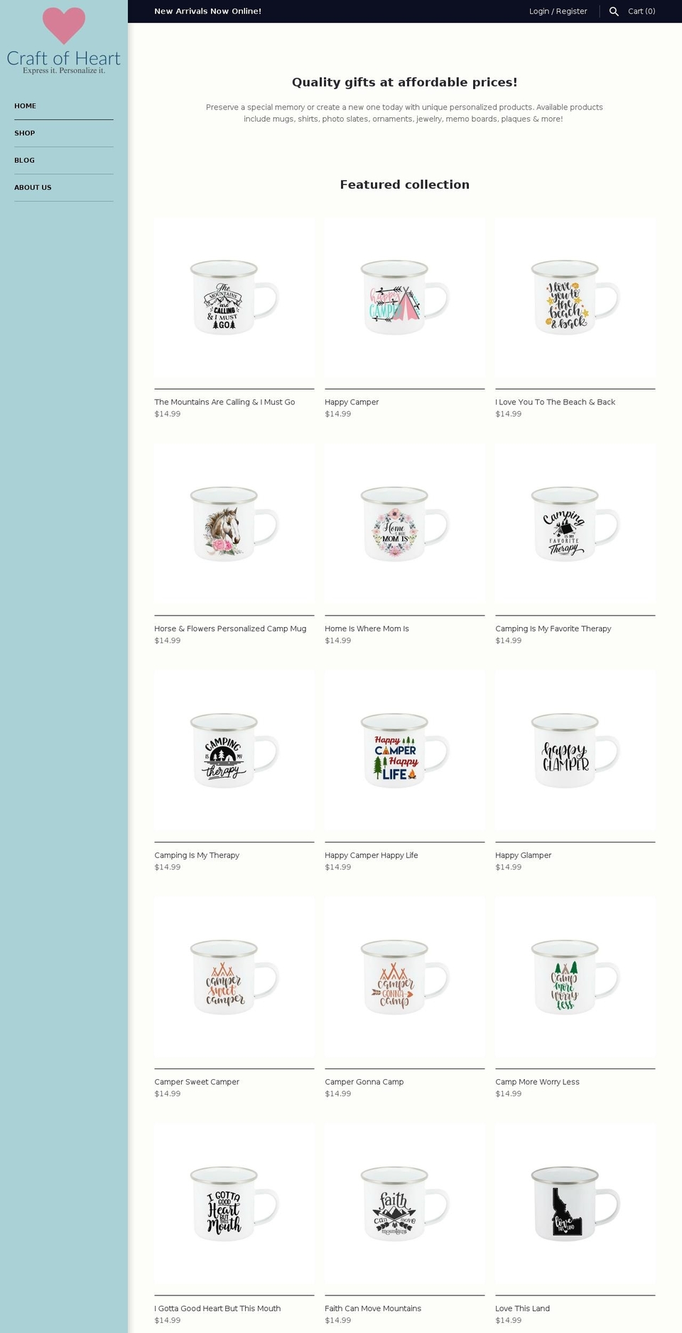 craftofheart.com shopify website screenshot