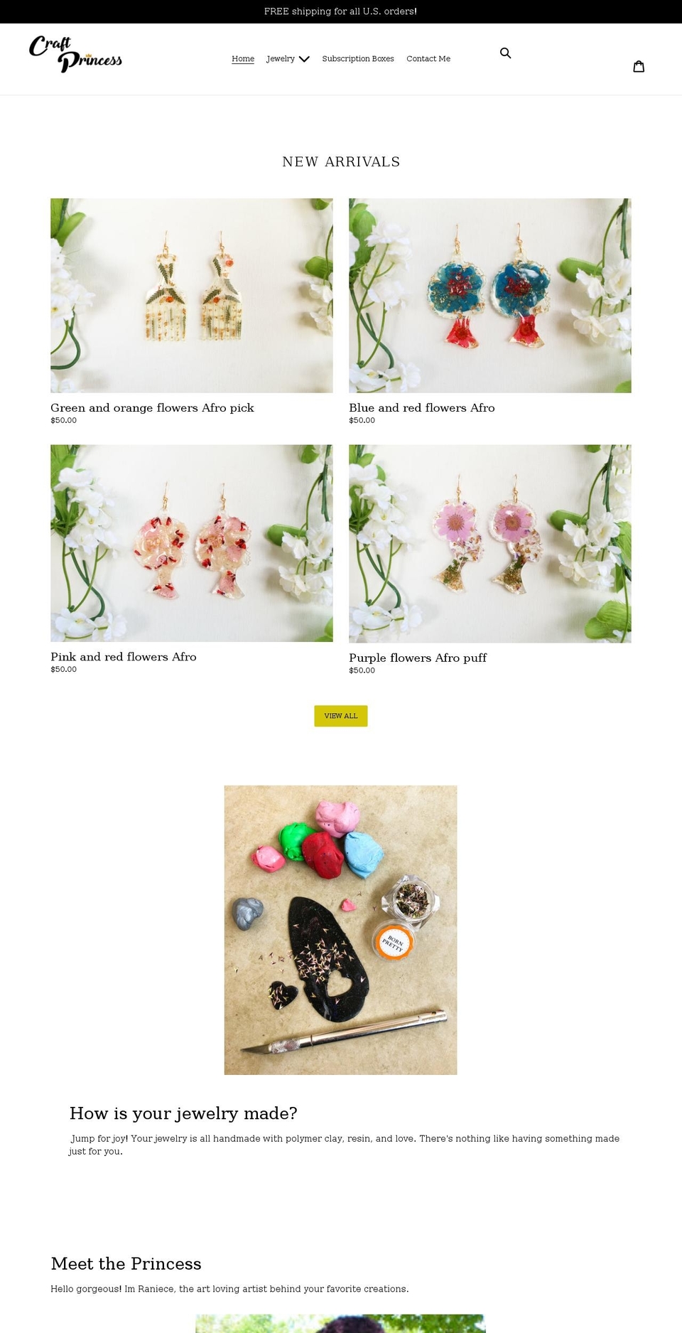craftprincessjewelry.com shopify website screenshot