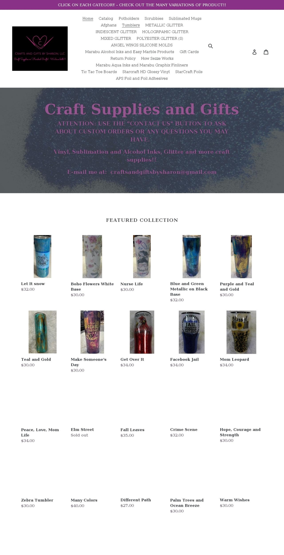 craftsandgiftsbysharon.com shopify website screenshot