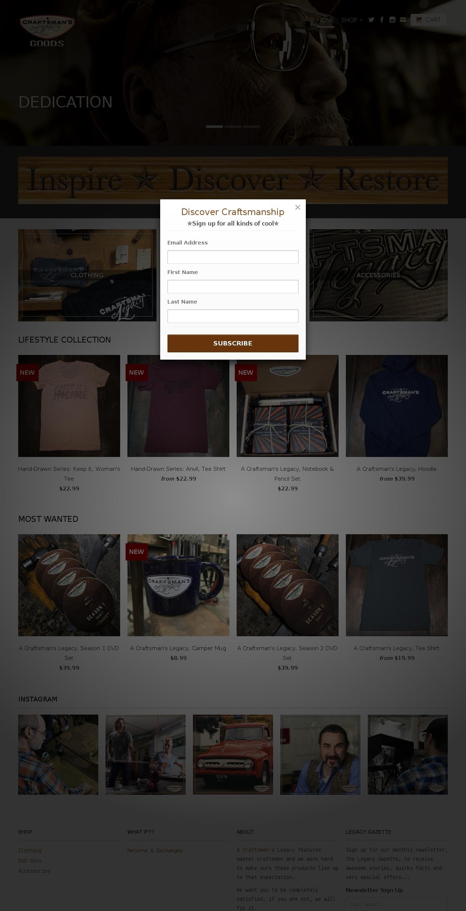 craftsmanslegacystore.com shopify website screenshot