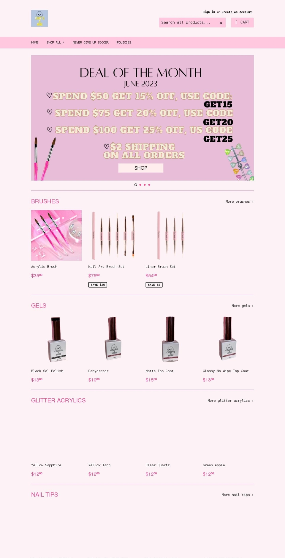 craftsxnine.com shopify website screenshot