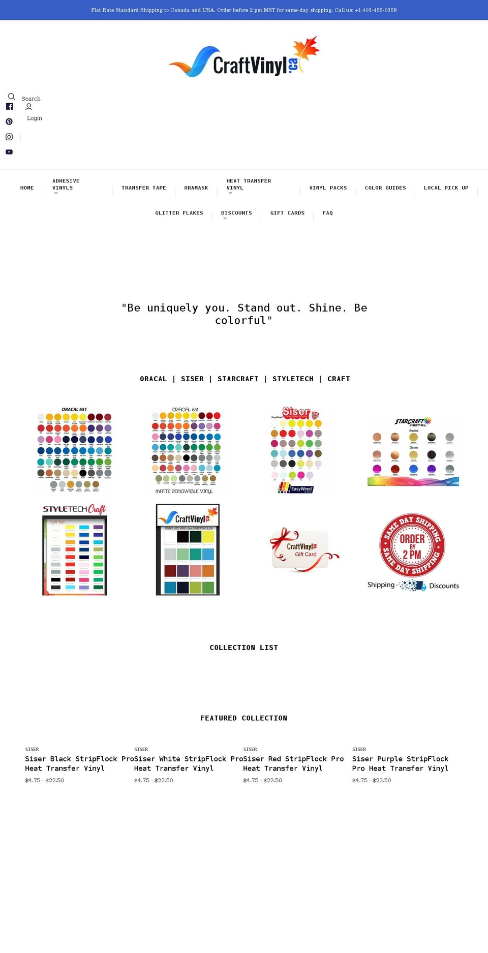 craftvinyl.ca shopify website screenshot