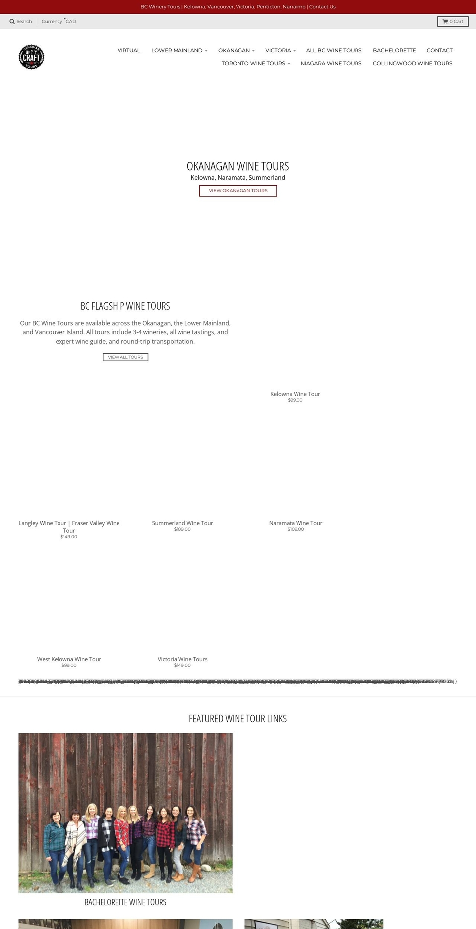 craftwinetours.ca shopify website screenshot