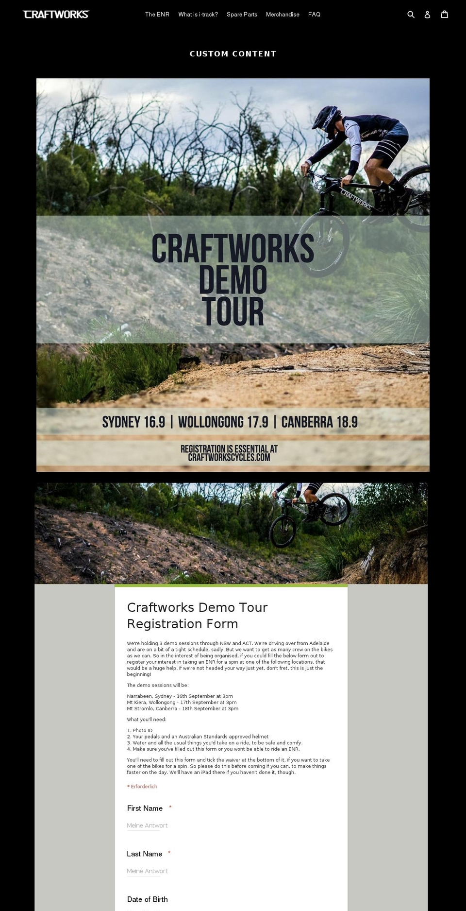 craftworkscycles.com shopify website screenshot