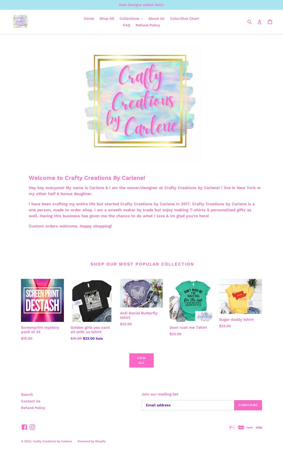 craftycreationsbycarlene.com shopify website screenshot