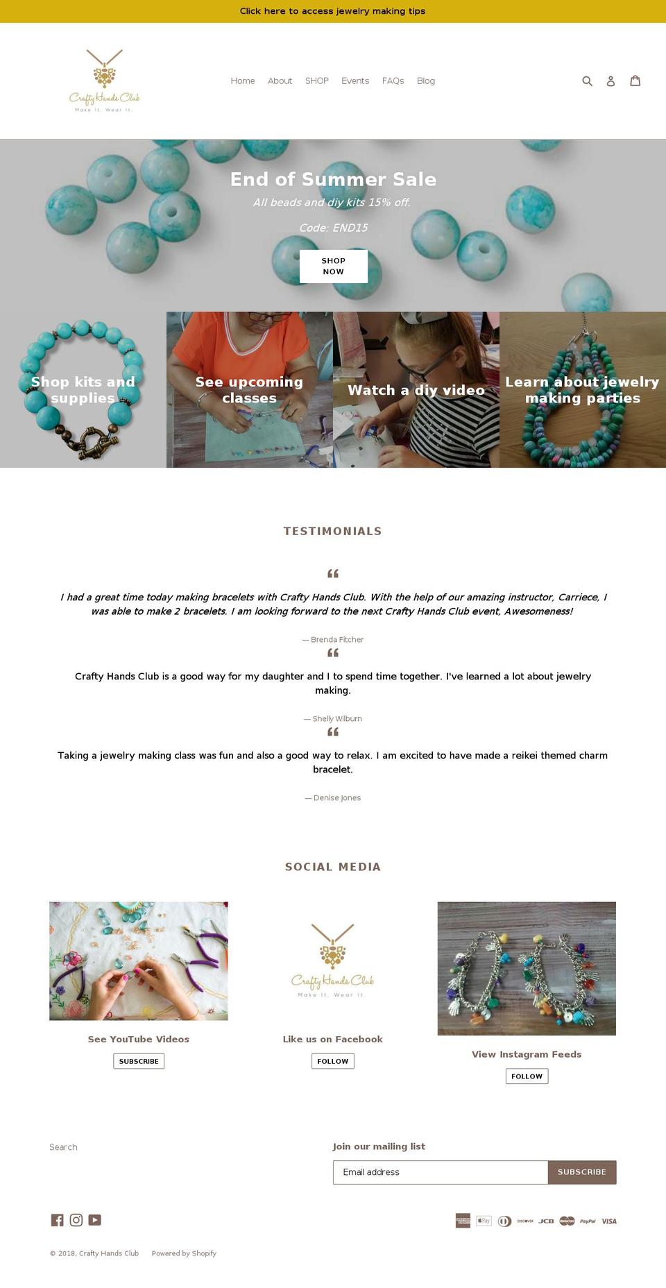 craftyhandsclub.com — Shopify storefront screenshot