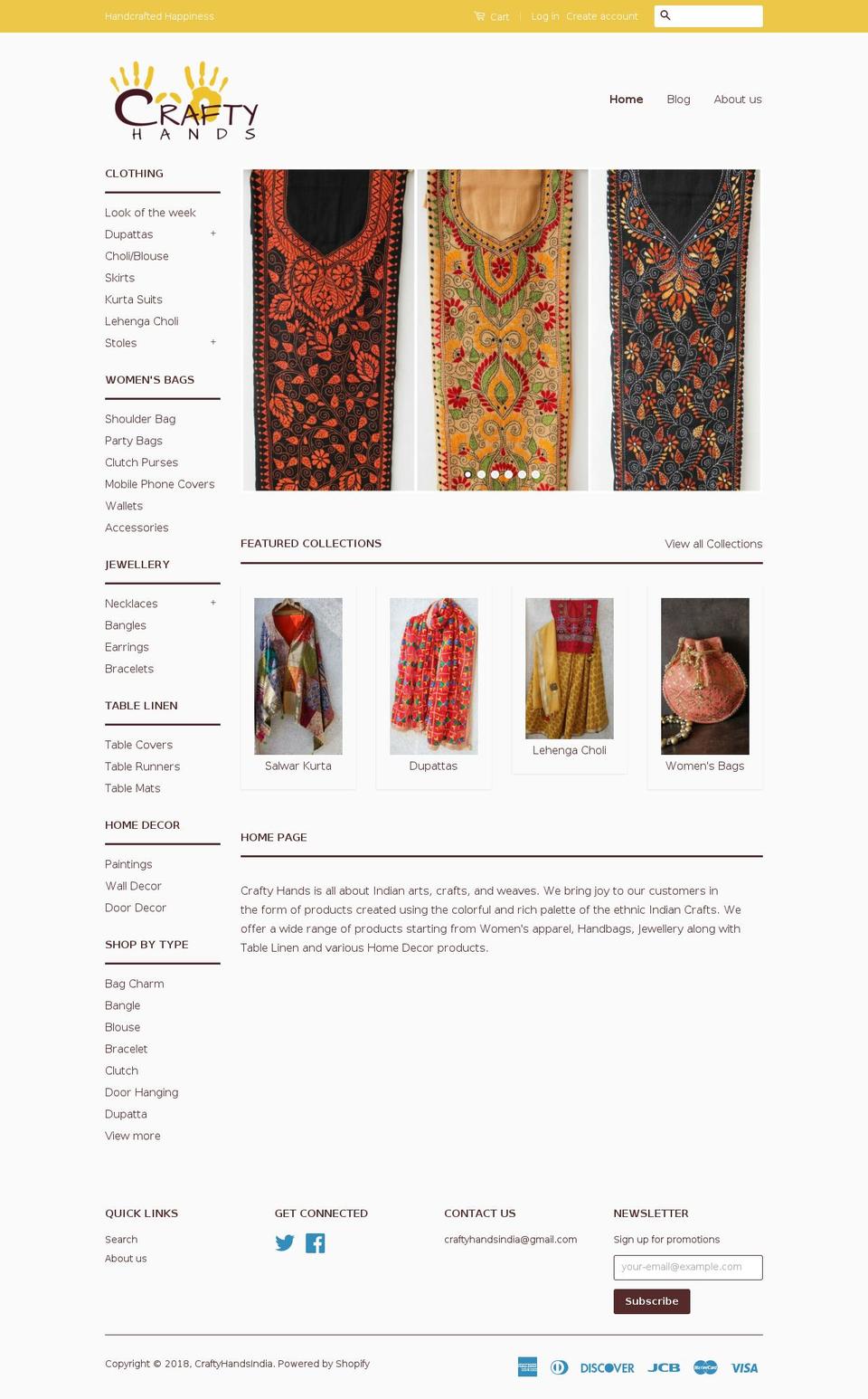craftyhandsindia.com shopify website screenshot