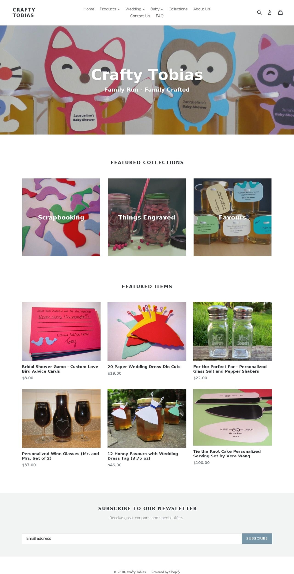 craftytobias.com — Shopify storefront screenshot