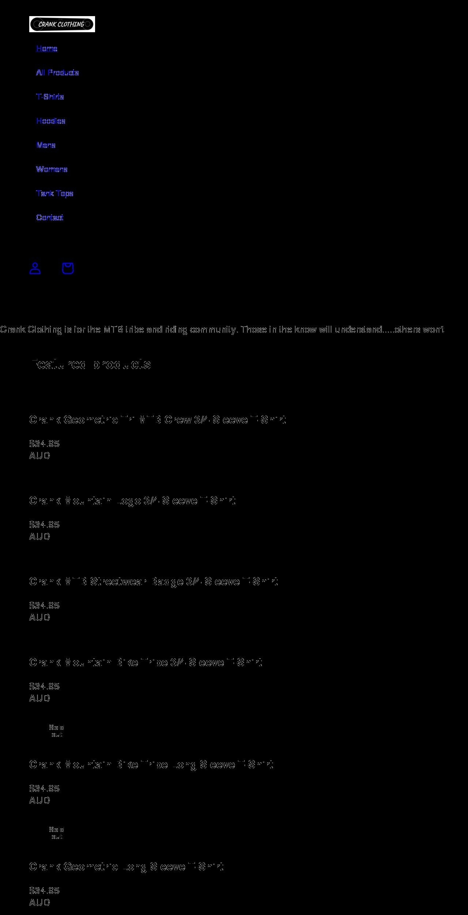 crankclothing.com.au shopify website screenshot