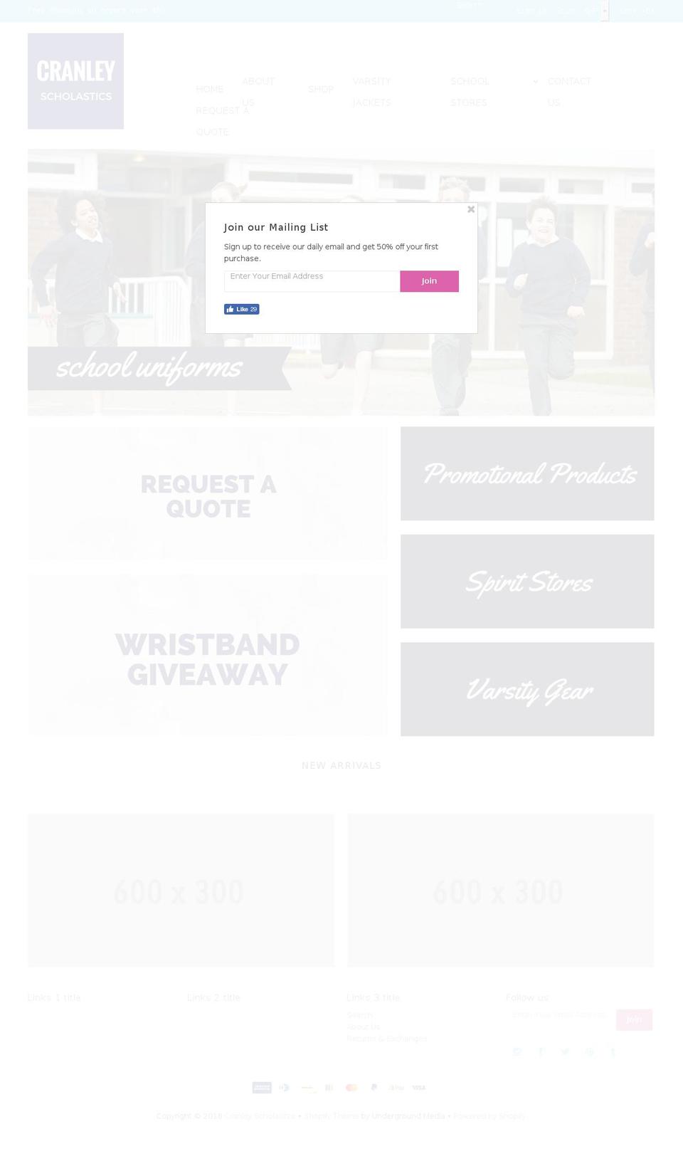 cranleyscholastics.com — Shopify storefront screenshot