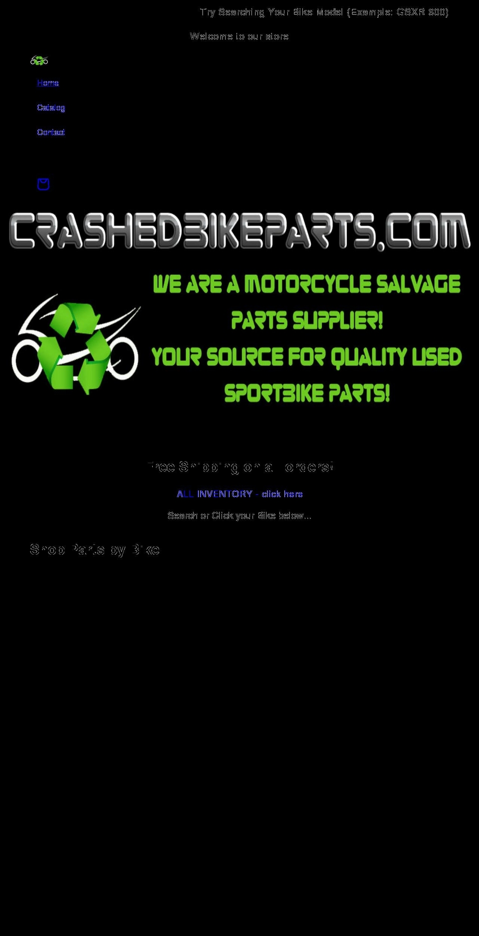 crashedbikeparts.com shopify website screenshot