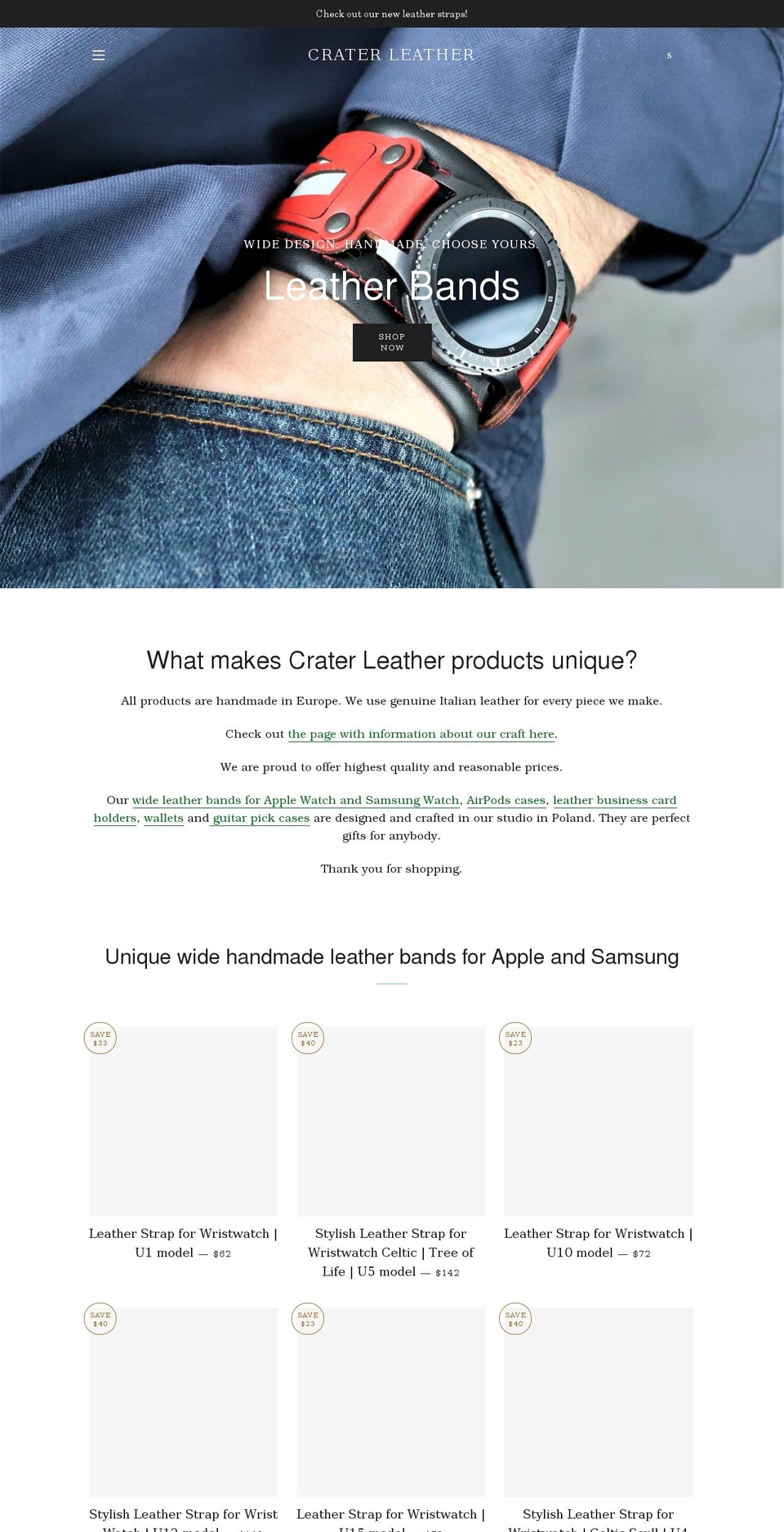 craterleather.com shopify website screenshot