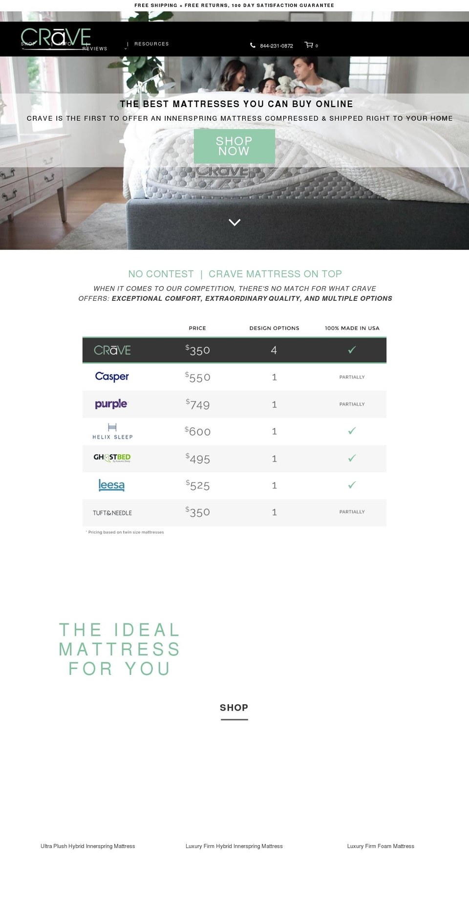 cravemattress.com shopify website screenshot