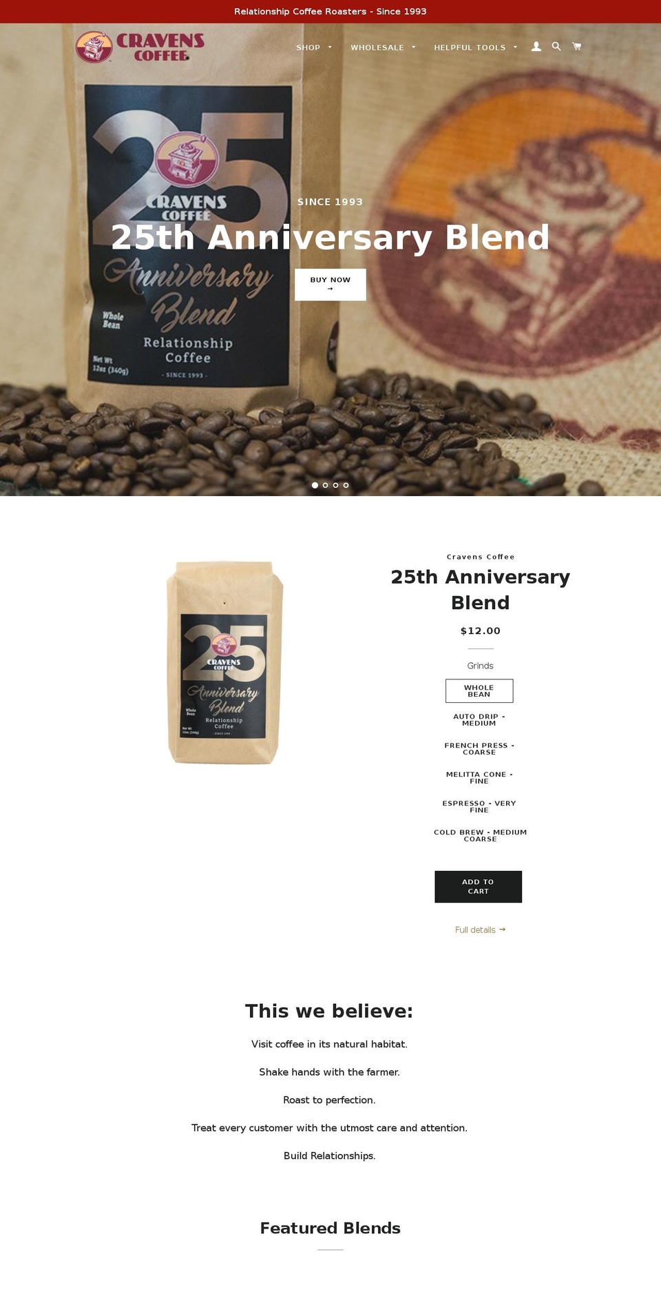 cravenscoffee.com — Shopify storefront screenshot