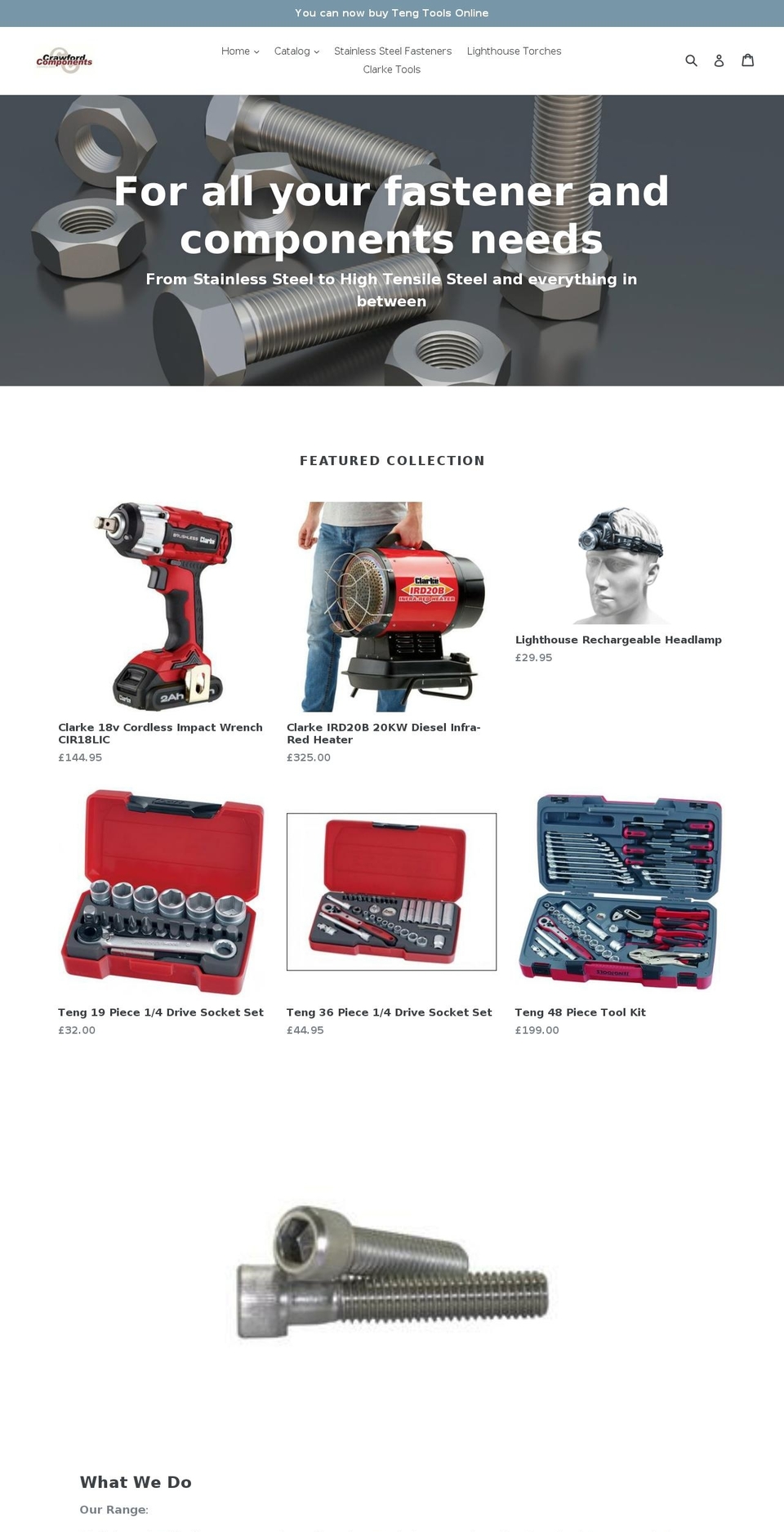 crawfordcomponents.com shopify website screenshot