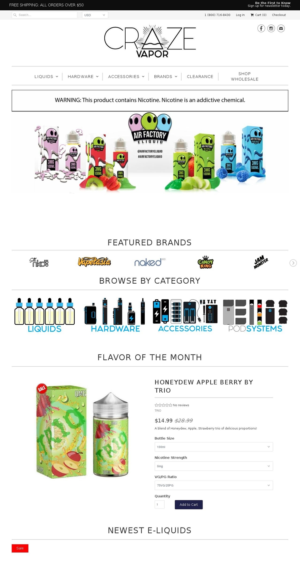 crazevapes.com shopify website screenshot