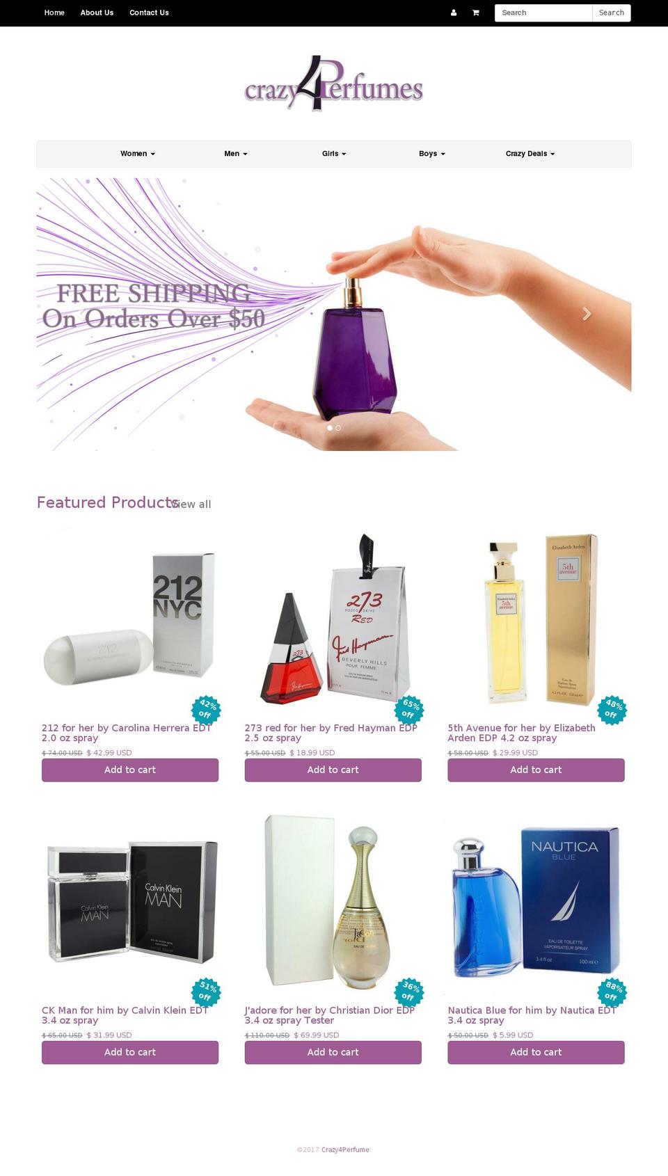 crazy4perfumes.com shopify website screenshot