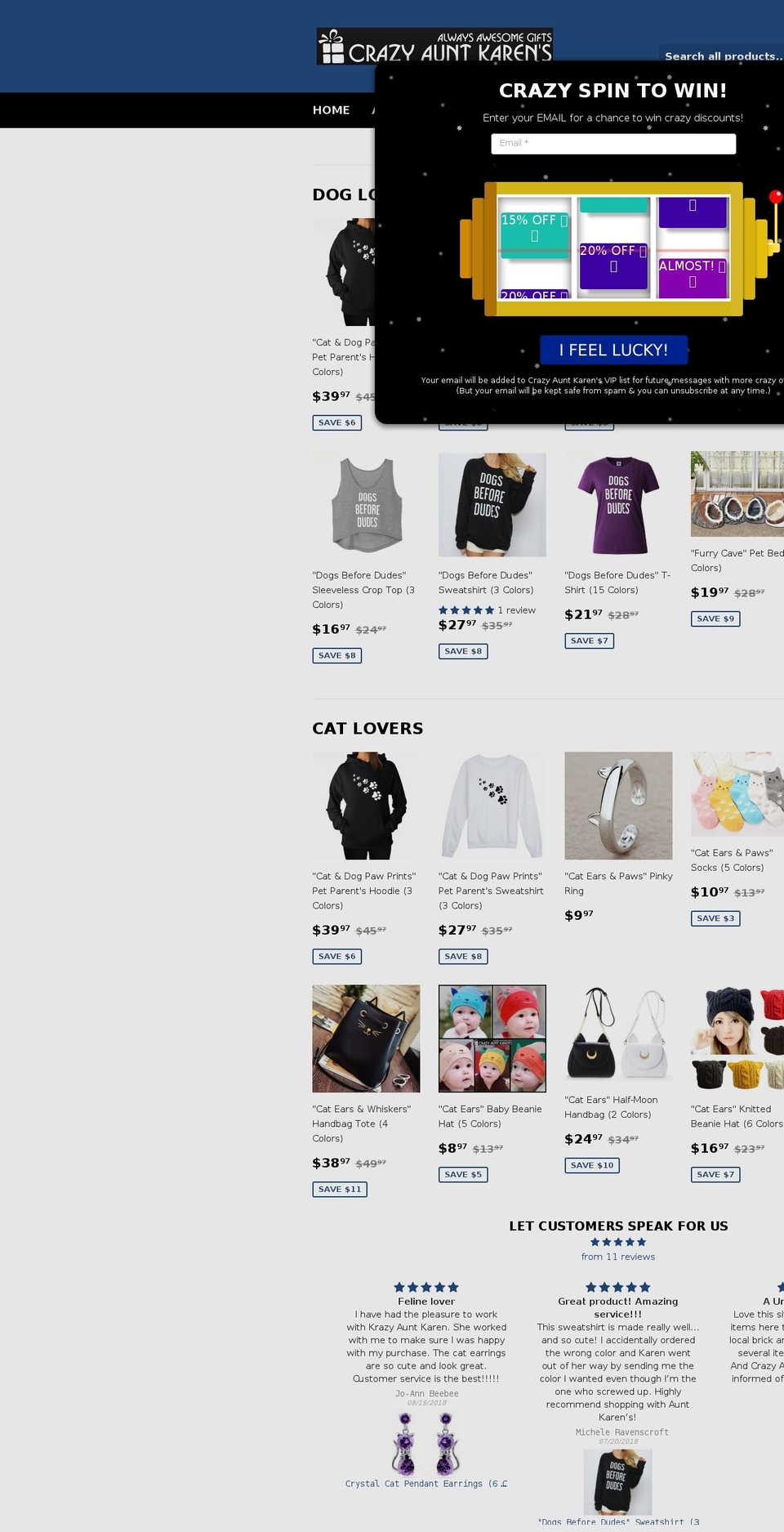 crazyauntkaren.com shopify website screenshot