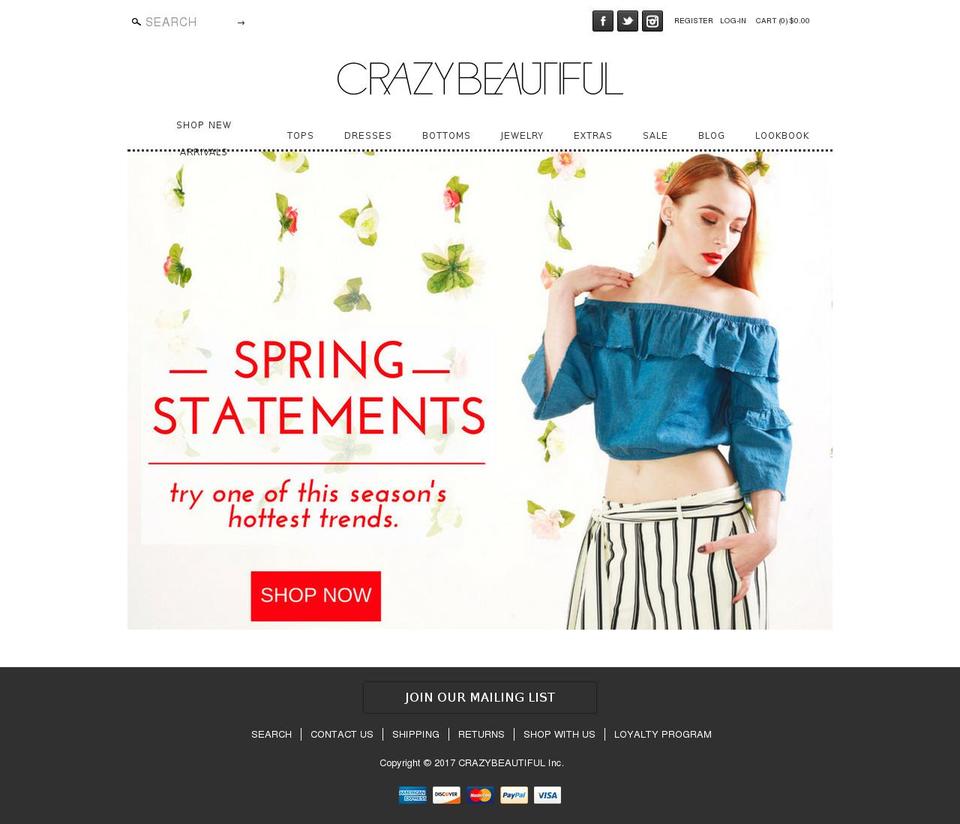 crazybeautifulclothing.com shopify website screenshot