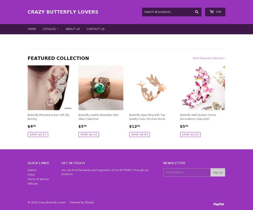 crazybutterflylovers.com — Shopify storefront screenshot