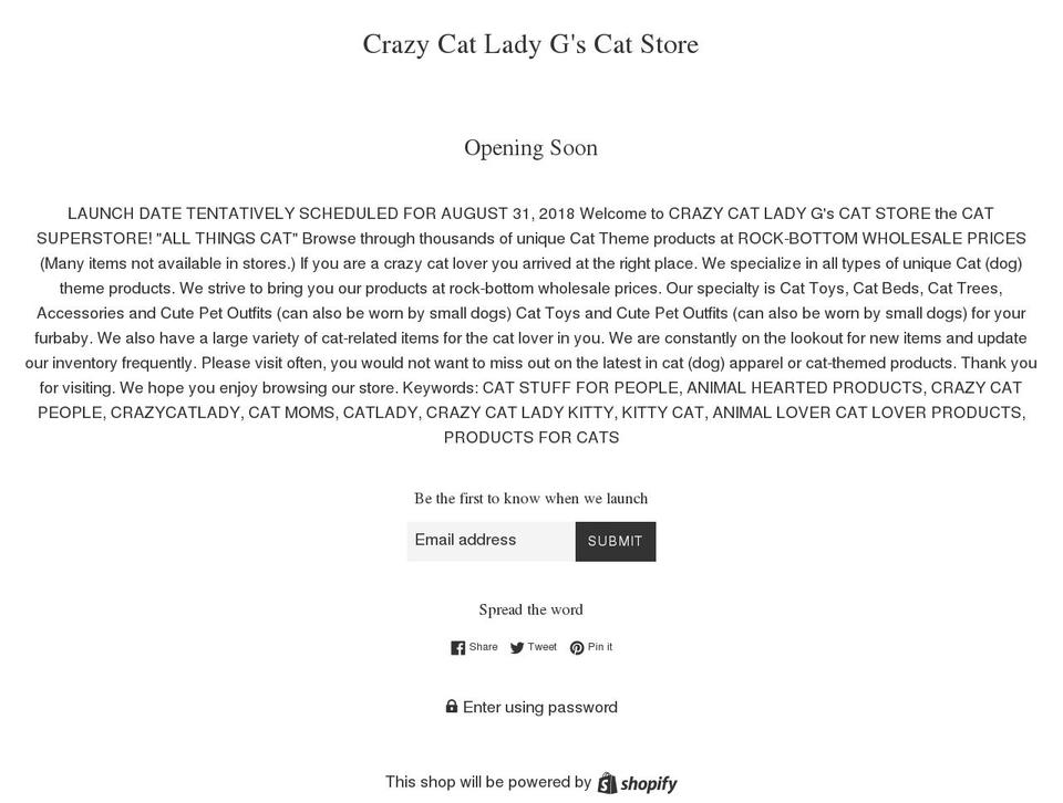 crazycatladygscatstore.com shopify website screenshot