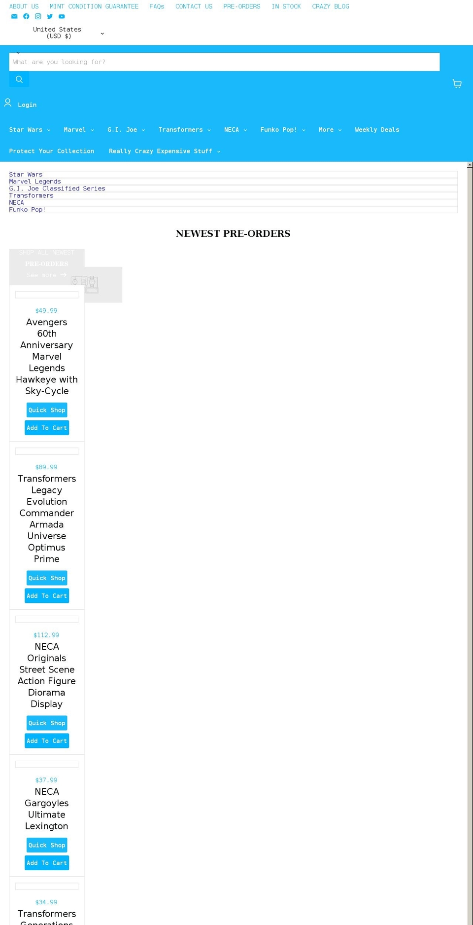 crazycollecting.com shopify website screenshot