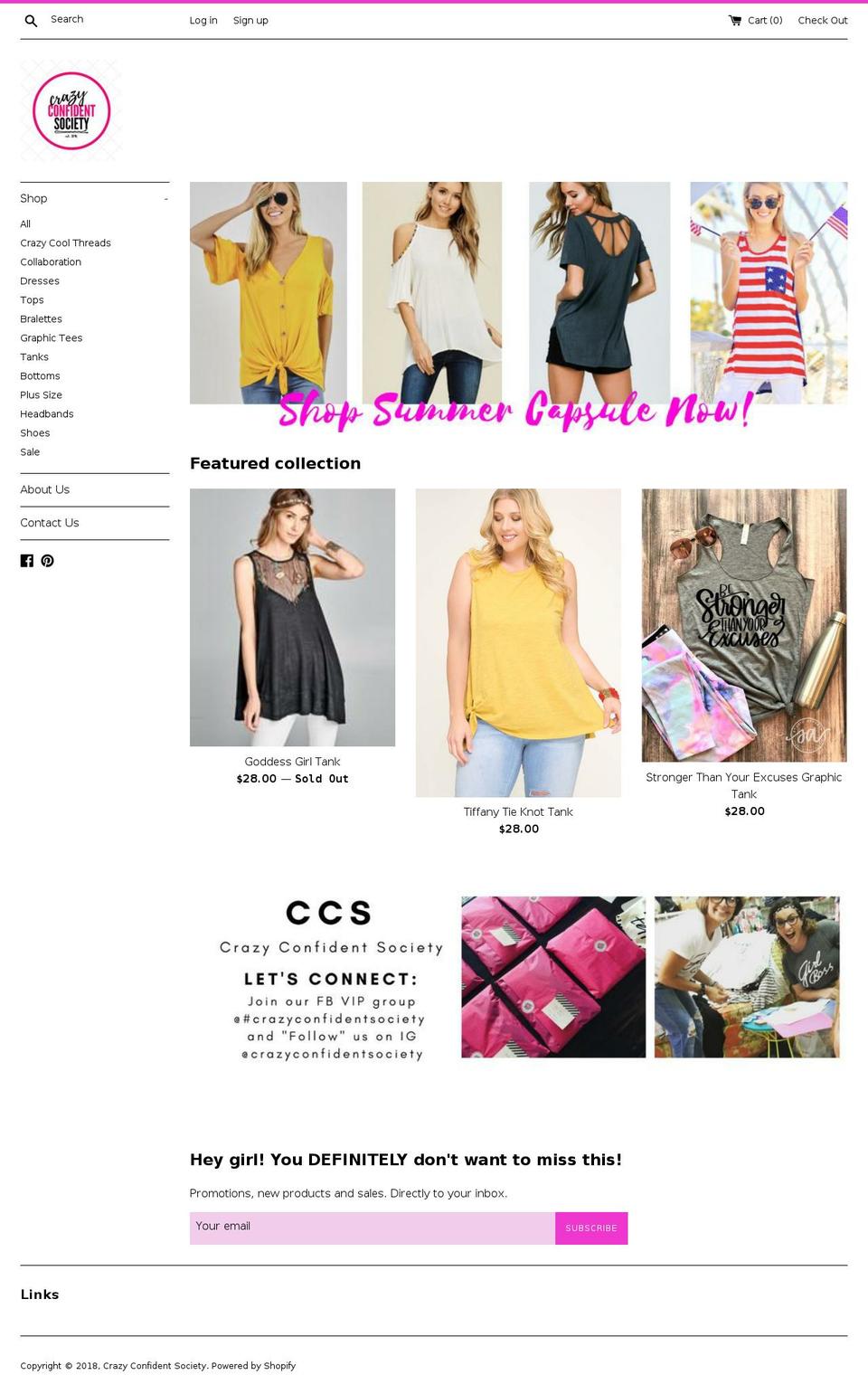 crazyconfidentsociety.com — Shopify storefront screenshot