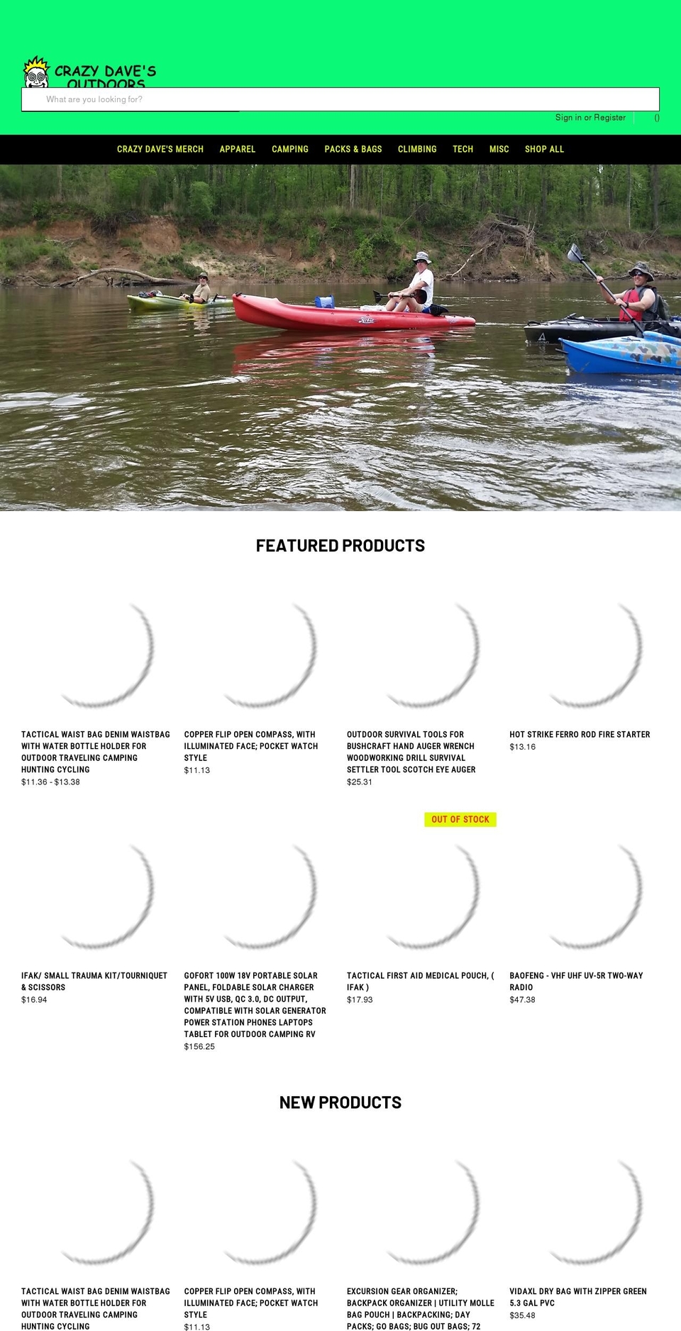 crazydavesoutdoors.com — Shopify storefront screenshot