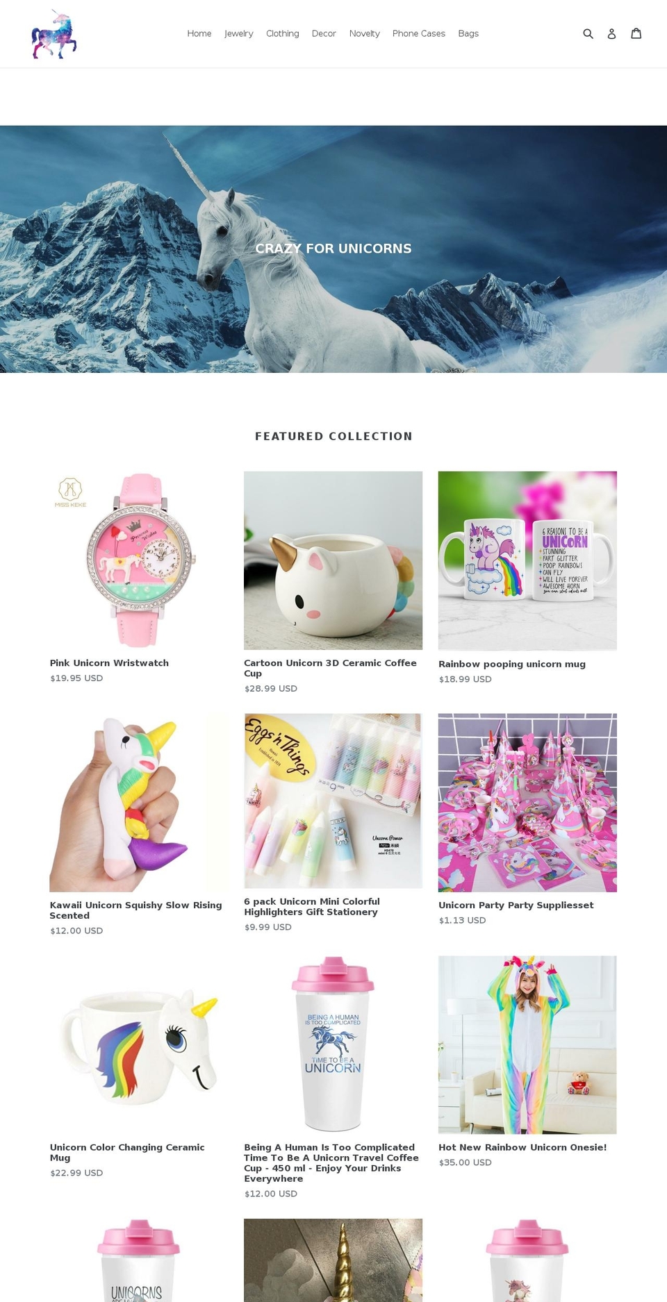 crazyforunicorns.com — Shopify storefront screenshot