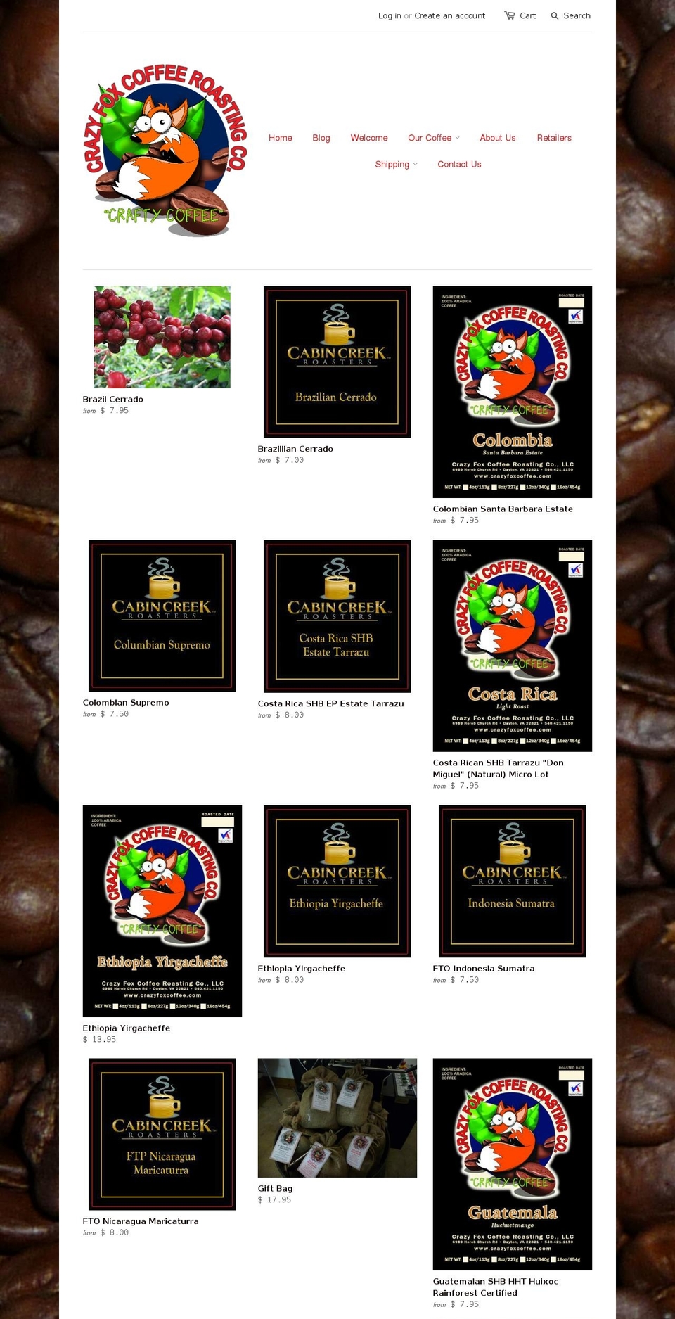 crazyfoxcoffee.com shopify website screenshot