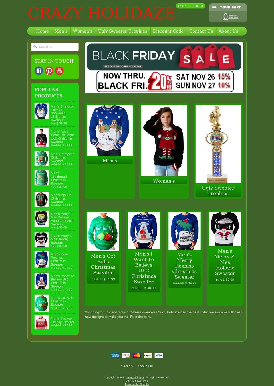 crazyholidaze.com shopify website screenshot