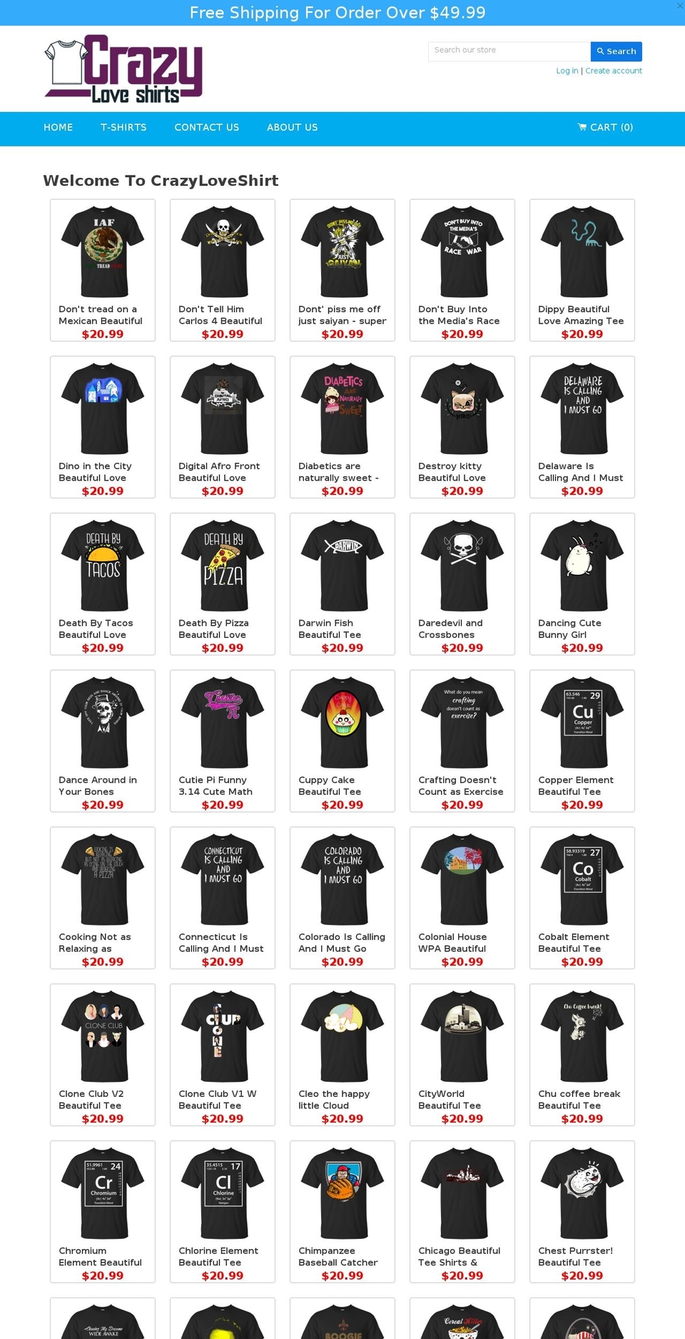 crazyloveshirts.com shopify website screenshot