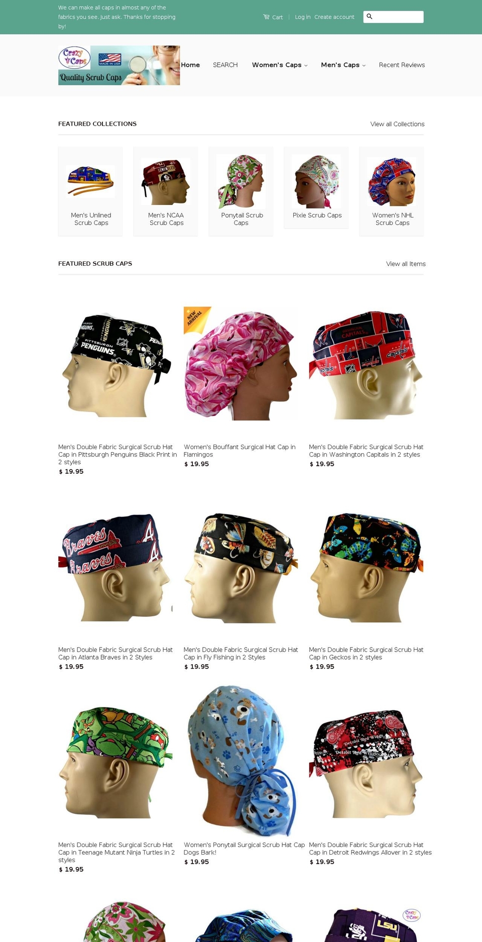 crazyscrubcaps.com shopify website screenshot
