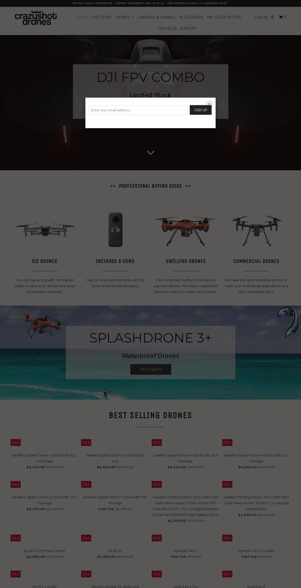 crazyshotdrones.com.au shopify website screenshot