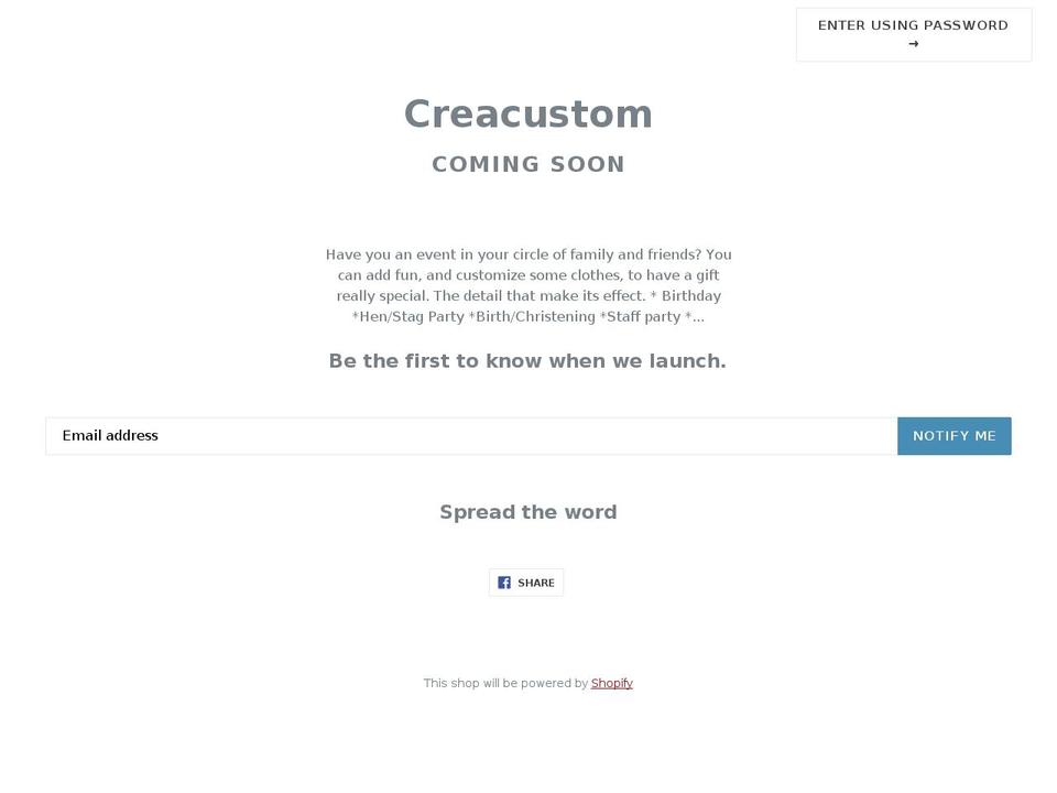 creacustom.org shopify website screenshot
