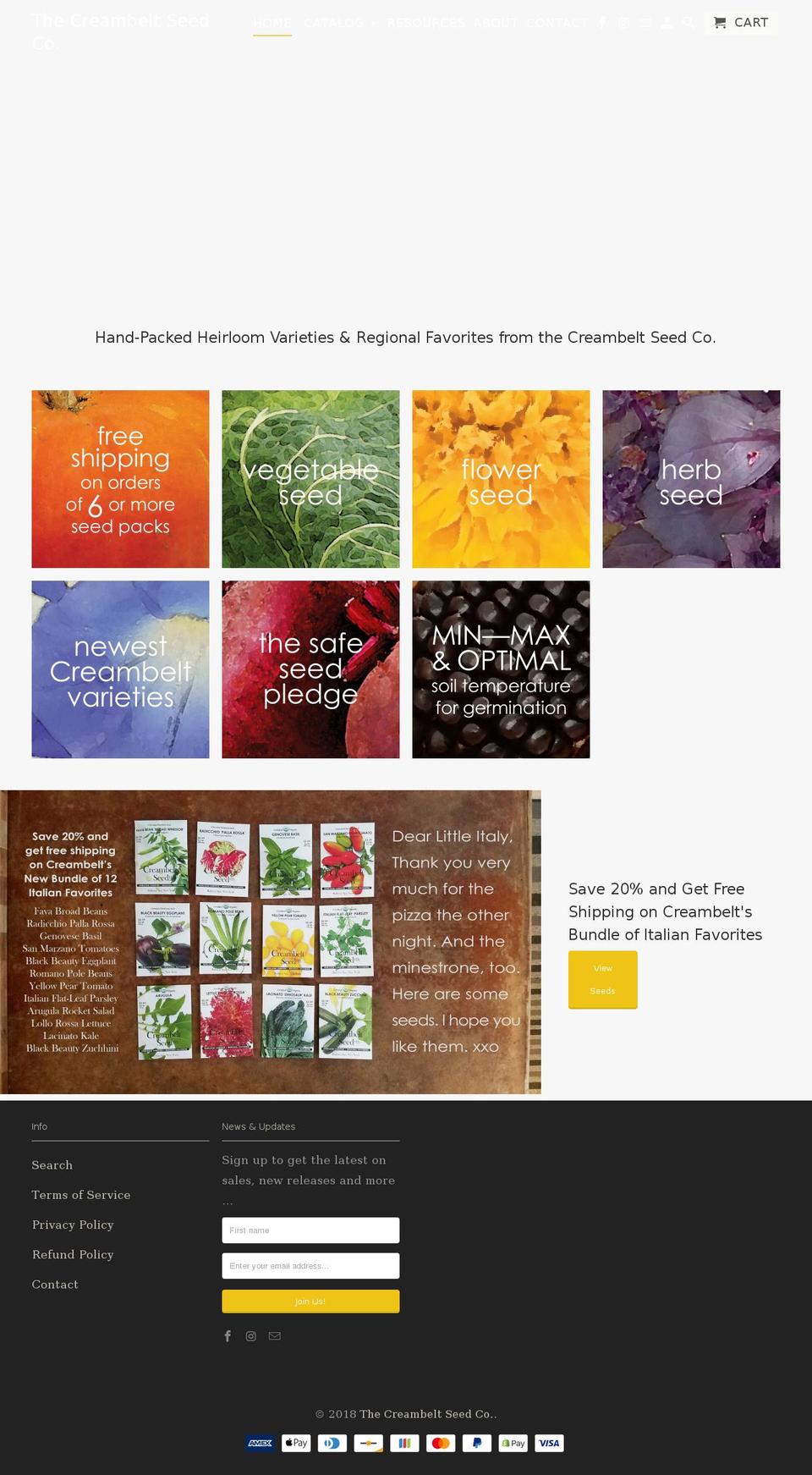 creambeltseeds.com — Shopify storefront screenshot