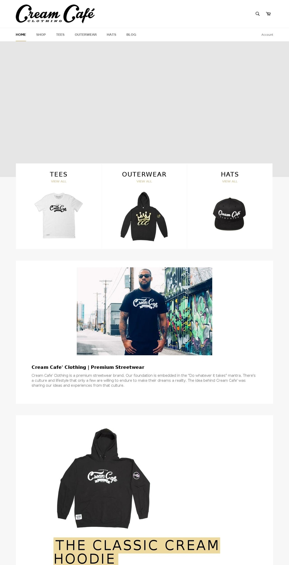 creamcafeclothing.com shopify website screenshot