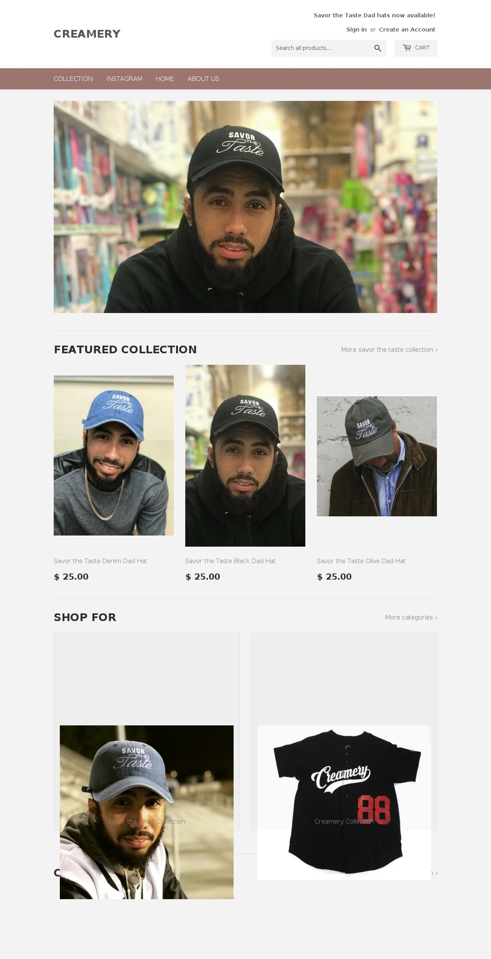 creameryclothing.com — Shopify storefront screenshot