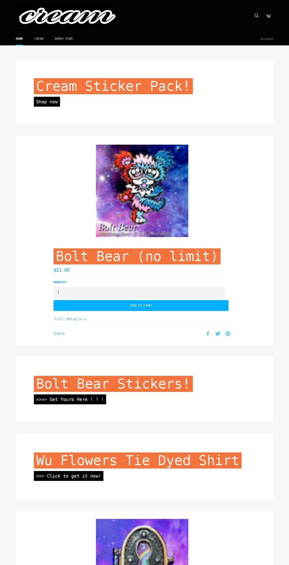 creampins.com shopify website screenshot