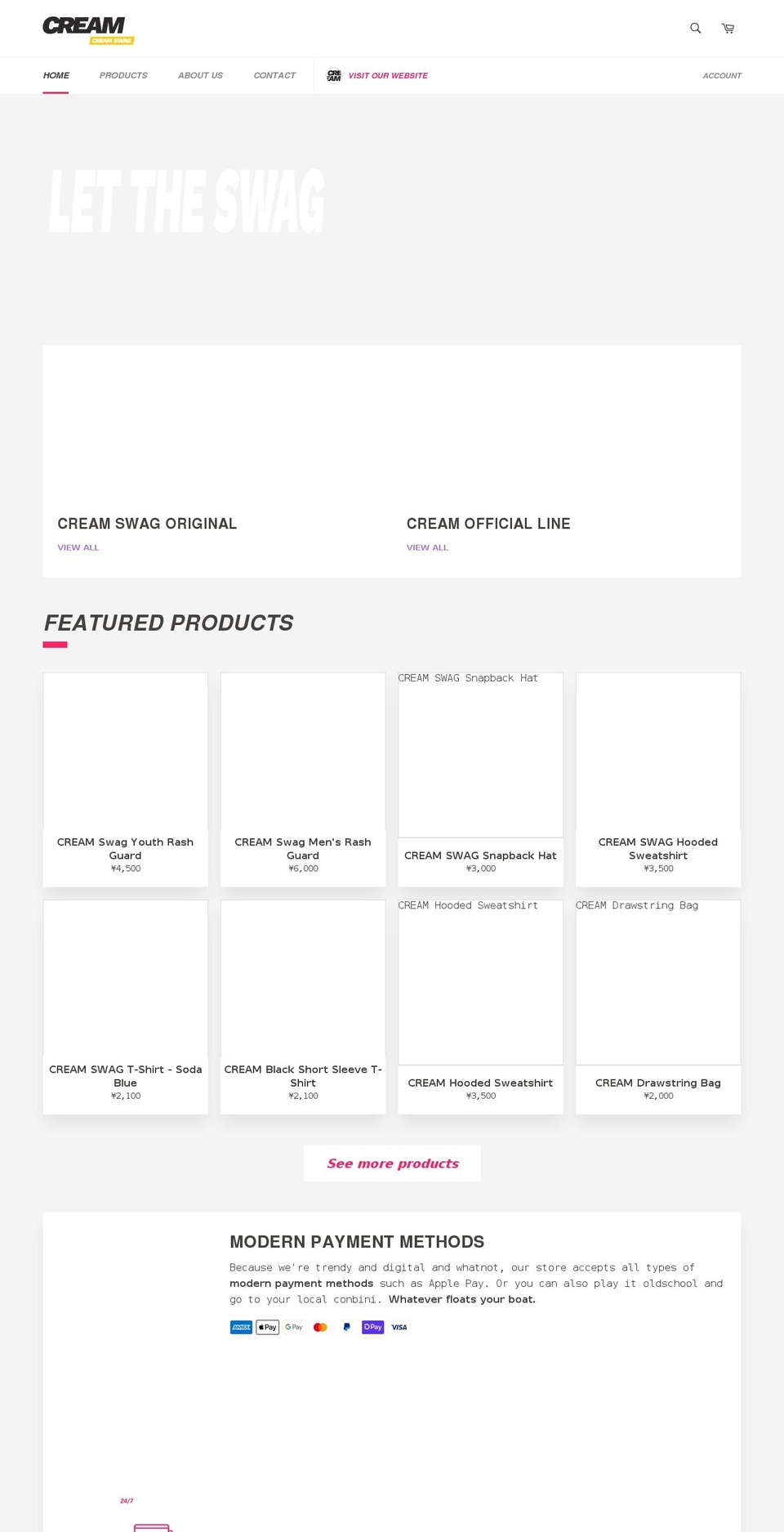 creamswag.com shopify website screenshot