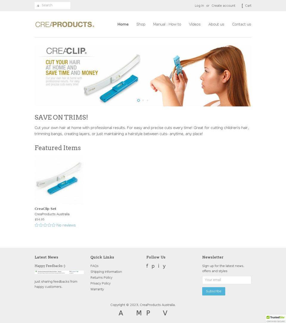 creaproducts.com.au shopify website screenshot