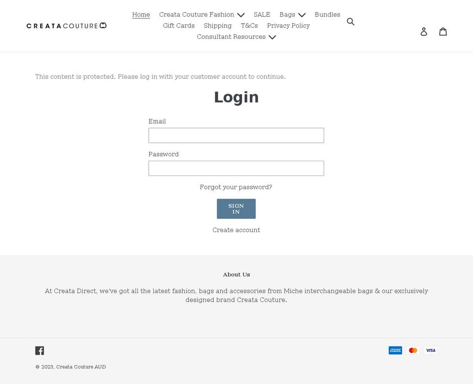 creatacouture.com.au shopify website screenshot