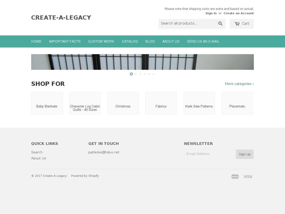 create-a-legacy.com shopify website screenshot