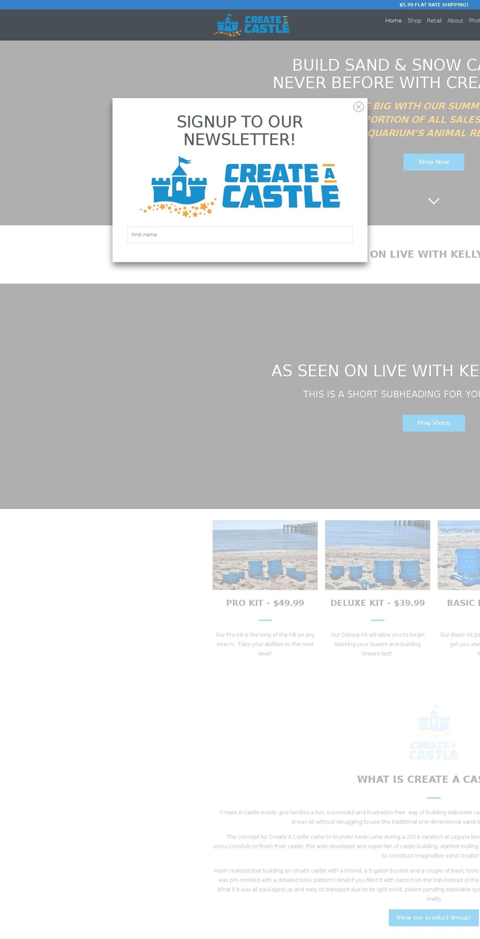 createacastle.com shopify website screenshot