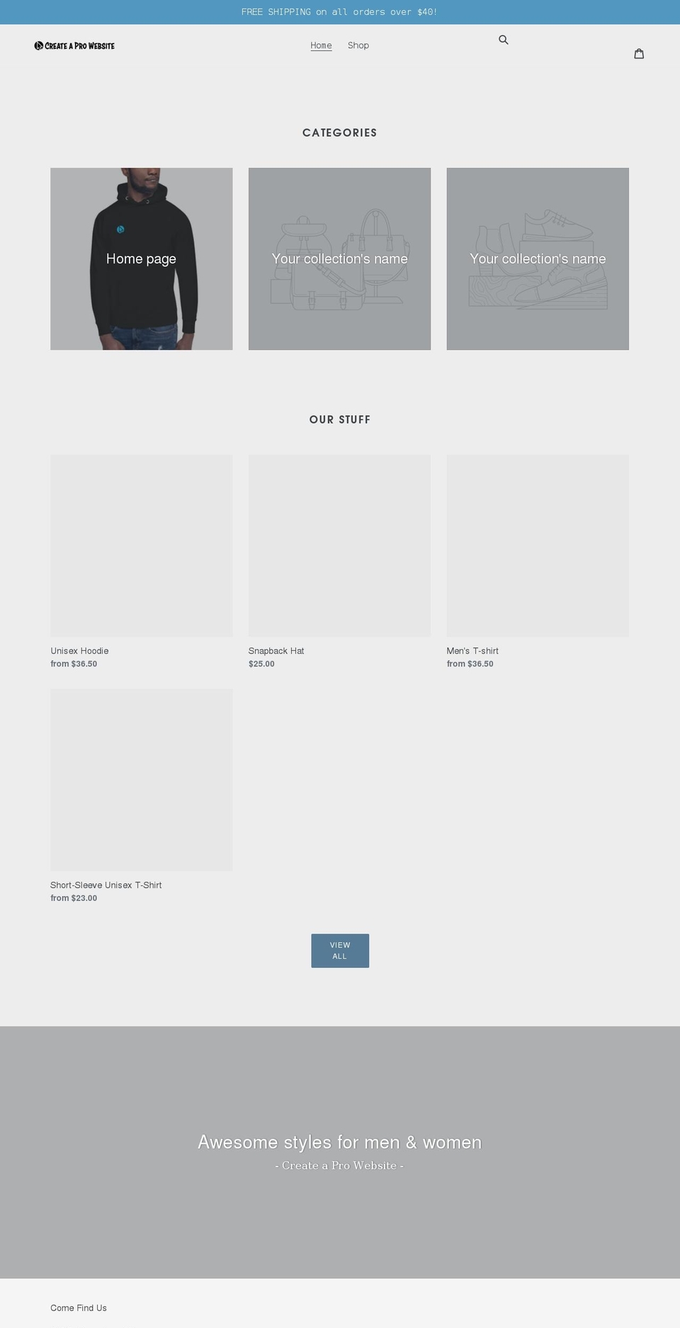 createaprowebsite-shopy.com shopify website screenshot