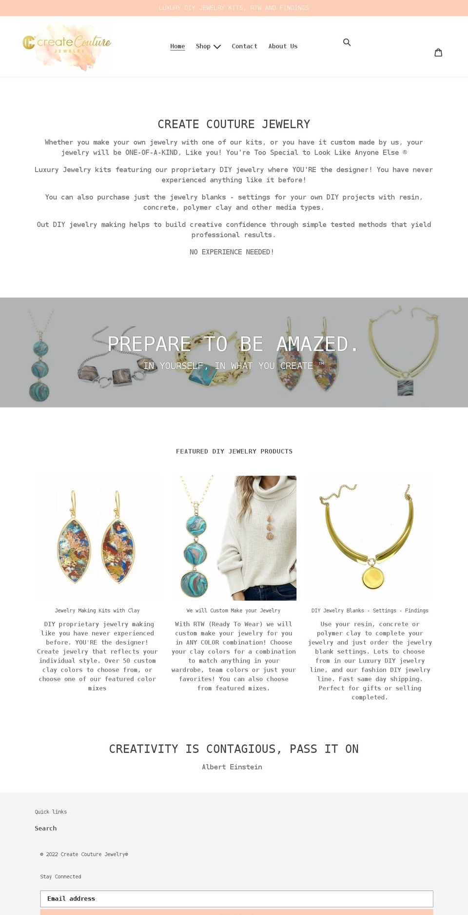 createcouturejewelry.com shopify website screenshot
